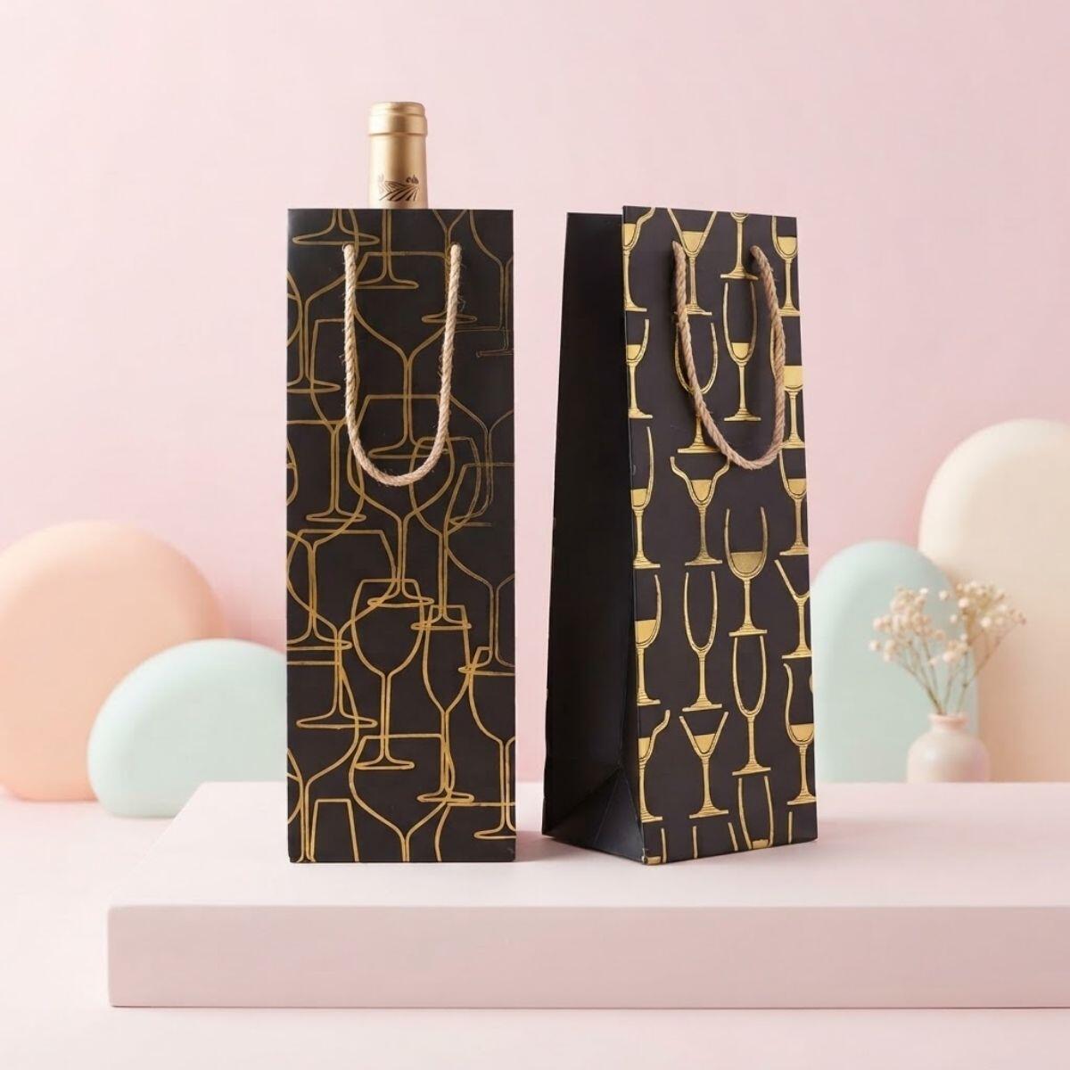 Bolsa de regalo Vino Negra c/dorado