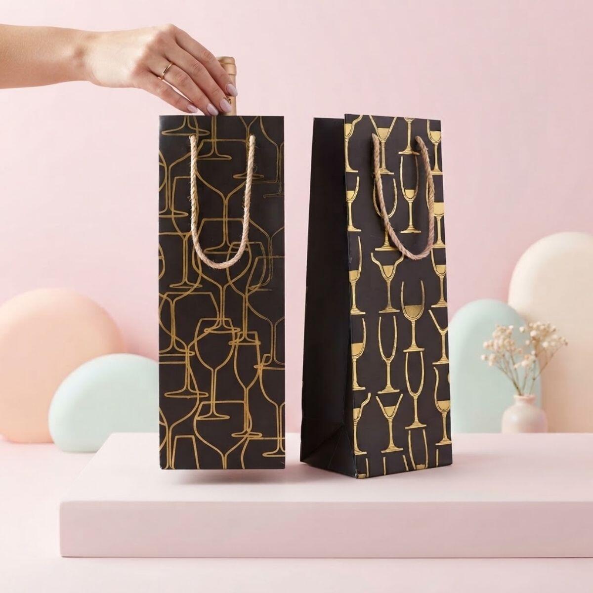 Bolsa de regalo Vino Negra c/dorado