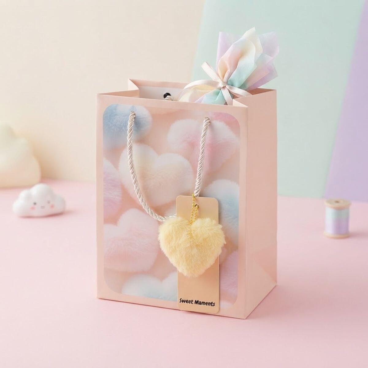 Bolsa de regalo Corazones pastel c/colgante 24,5x19,5x9,5cm