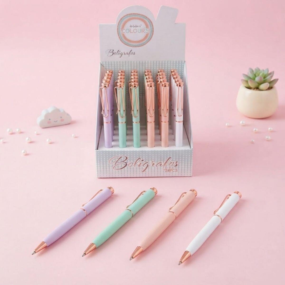 Boligrafo metal retractil c/clip dorado color pastel