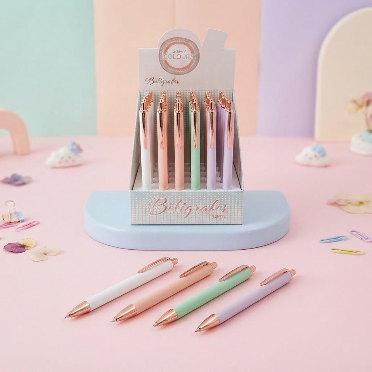 Boligrafo metal color pastel retractil c/clip
