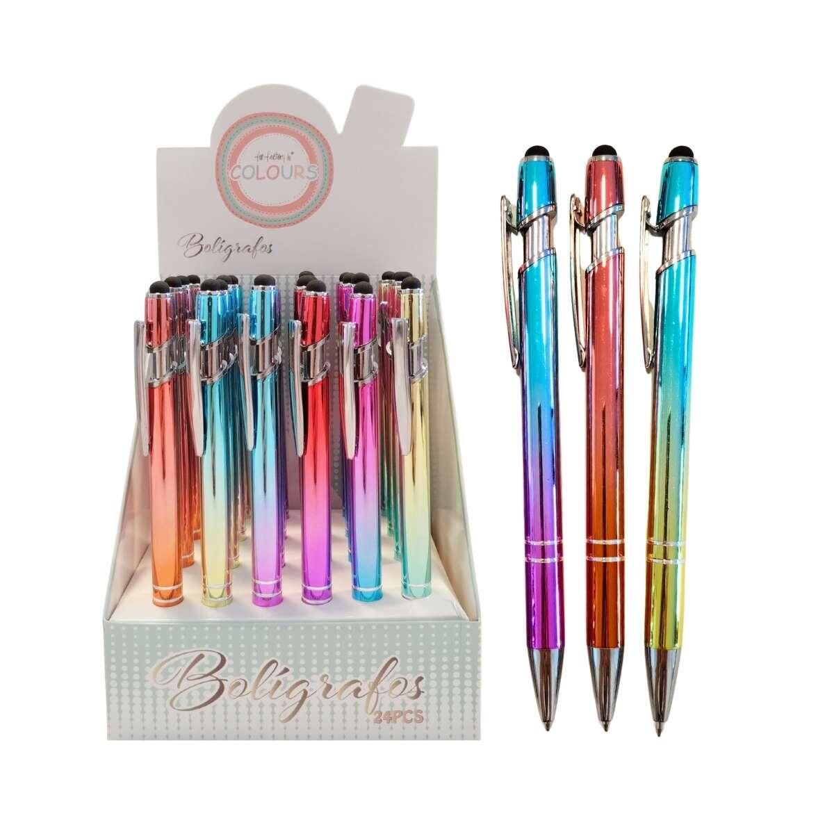 Boligrafo metal touch  colores tornasolados retractil c/clip