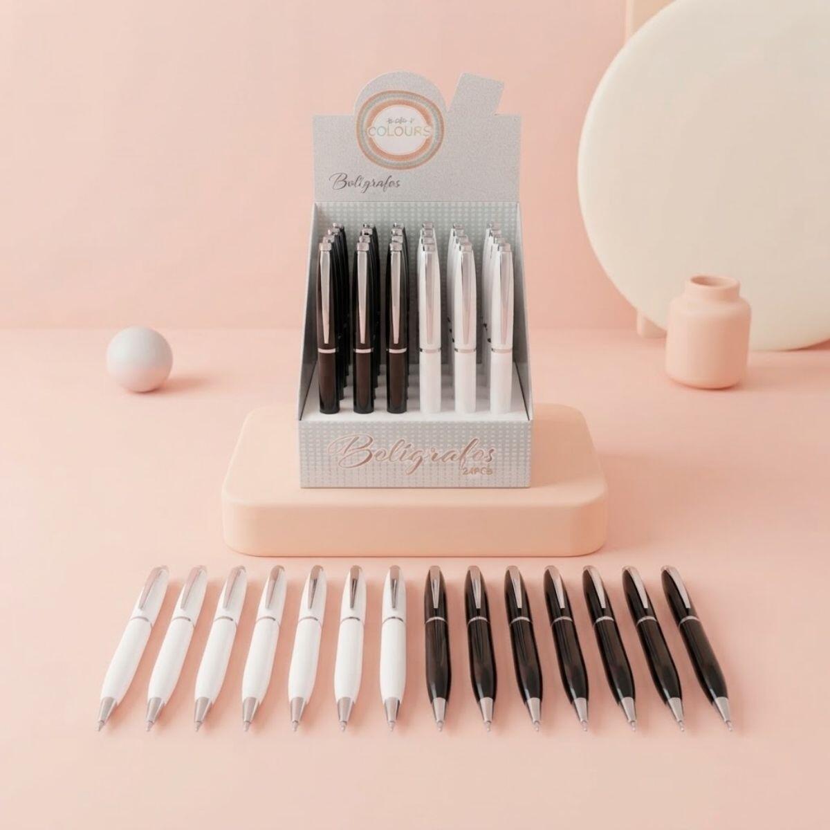 Boligrafo metal color blanco / negro con giro y clip plateado