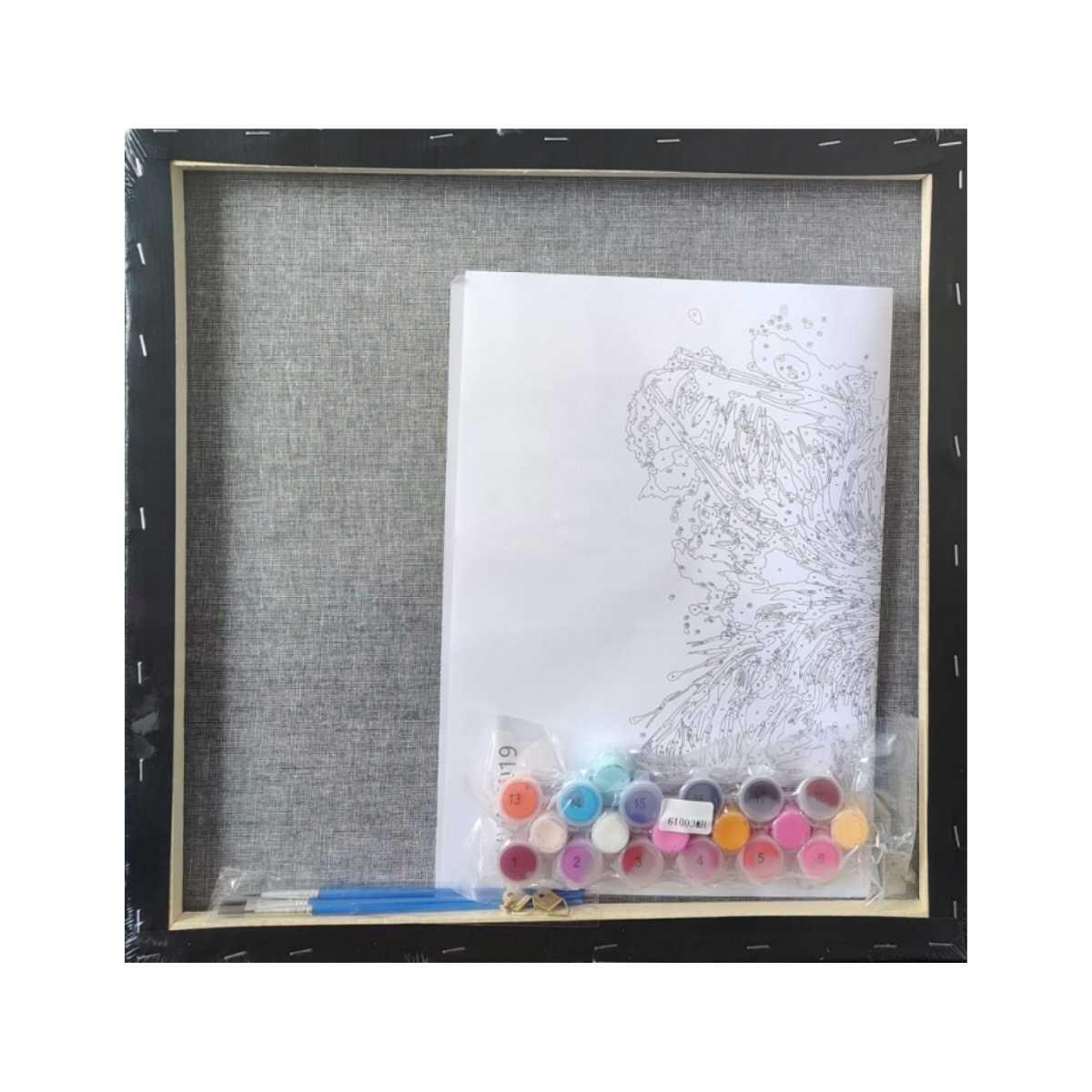 Bastidor pintar c/números fondo negro c/pintura y pincel 40x40cm