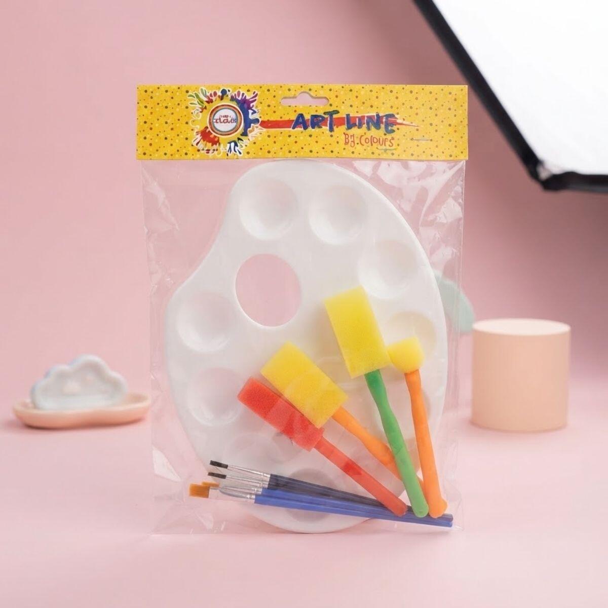 Set para pintar x 9 -4 pinceles + 4 esponjas + 1 paleta (22x17cm)