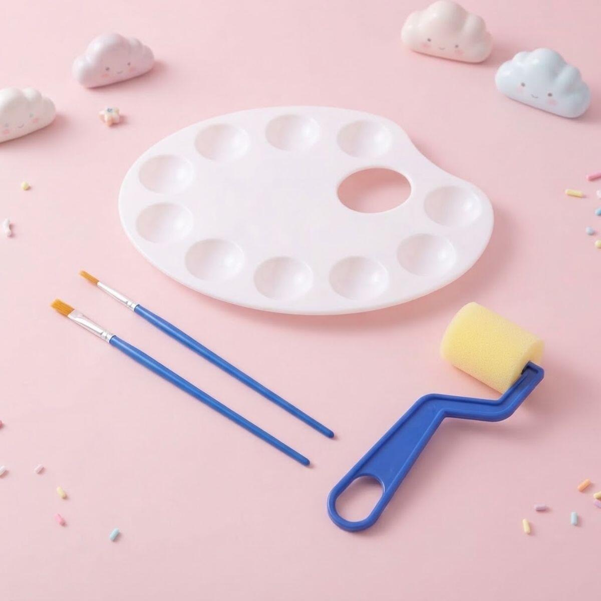 Set para pintar x 4 - 2 pinceles + 1 rodillo esponja + 1 paleta (22x17cm)