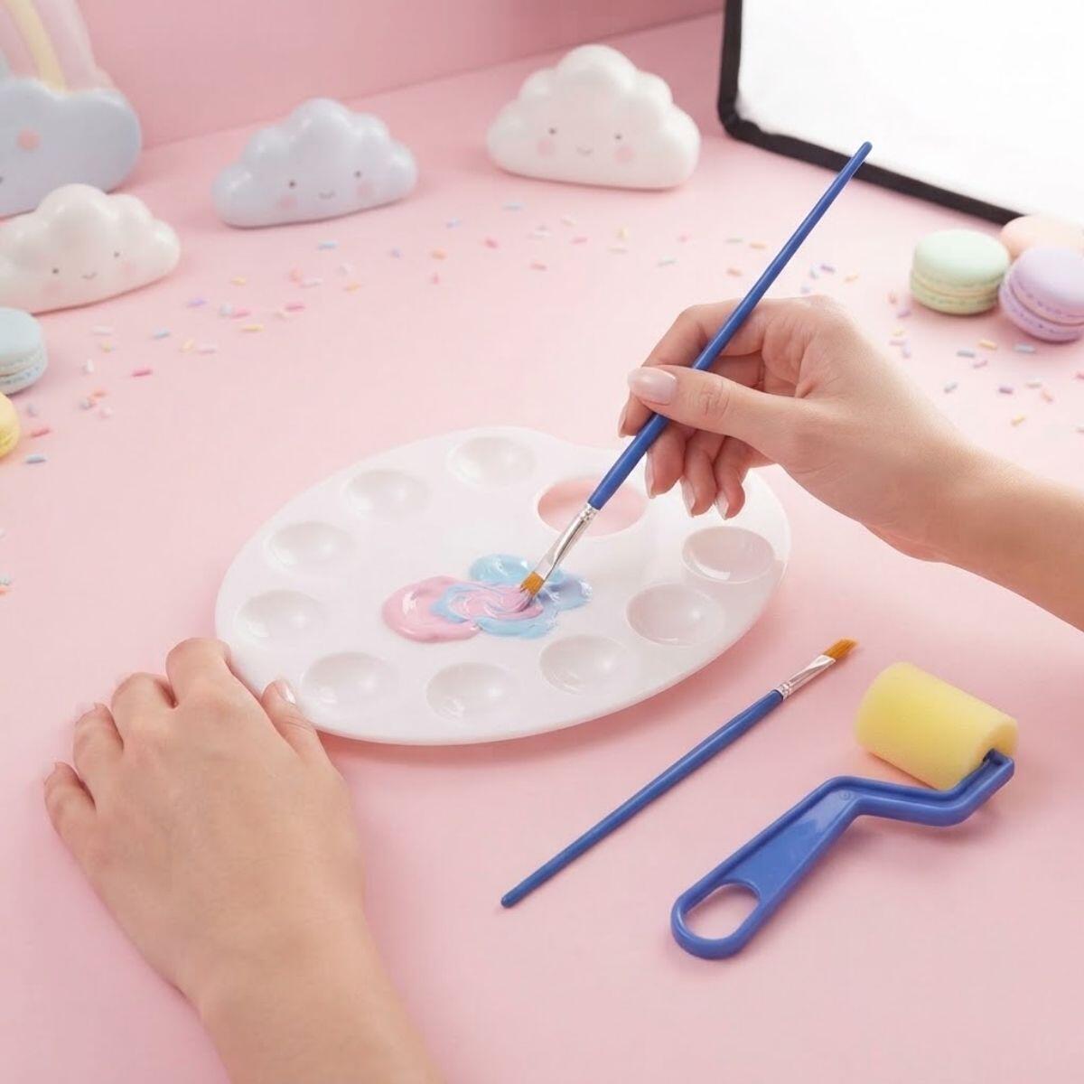 Set para pintar x 4 - 2 pinceles + 1 rodillo esponja + 1 paleta (22x17cm)