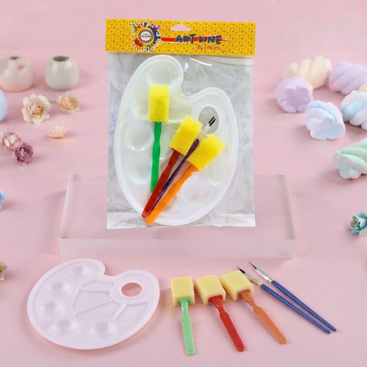 Set  2 pinceles + 1 paleta (23x17cm) + 3 pinceles esponja