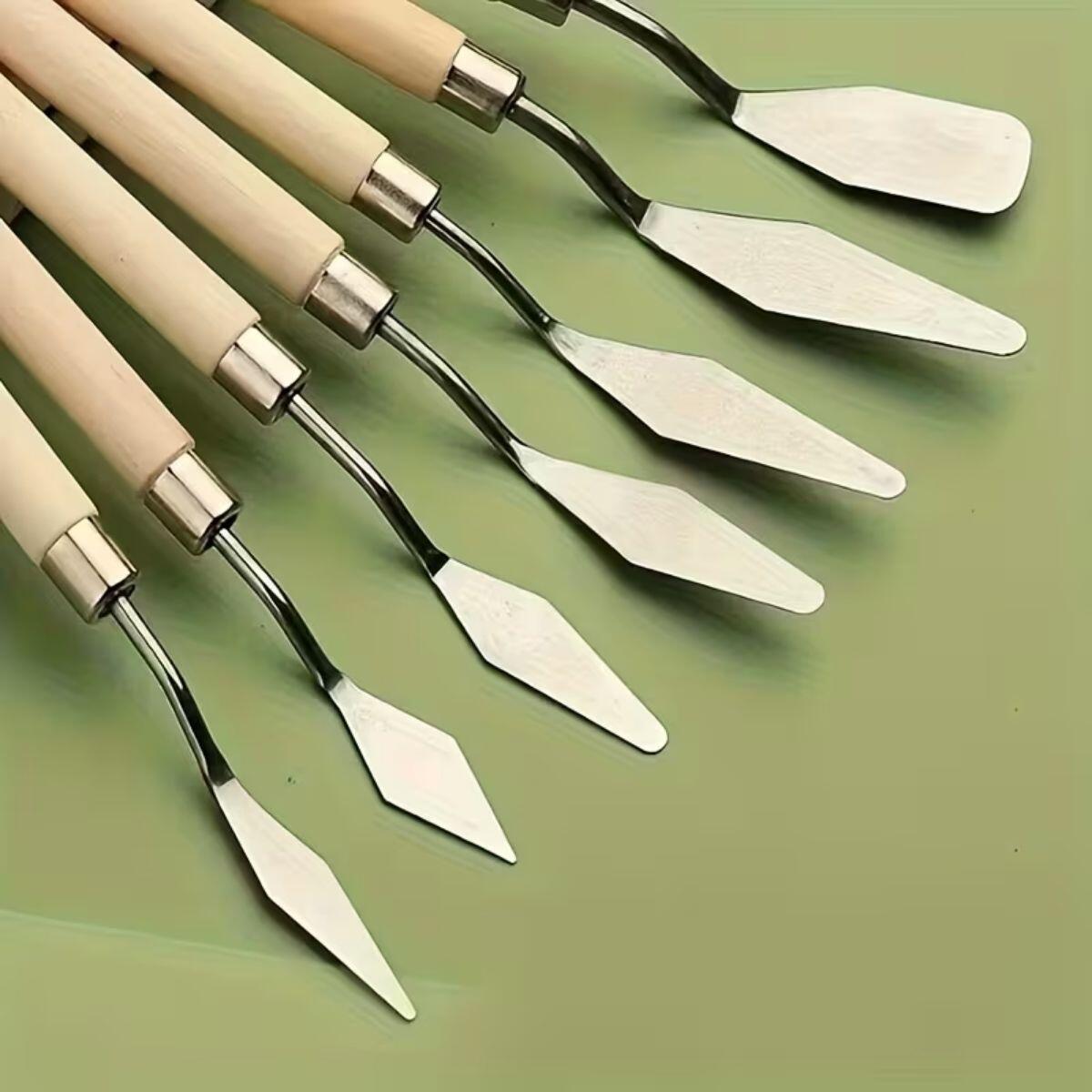 Set espatulas metalicas con mango de madera para pintura artística x 6 unidades