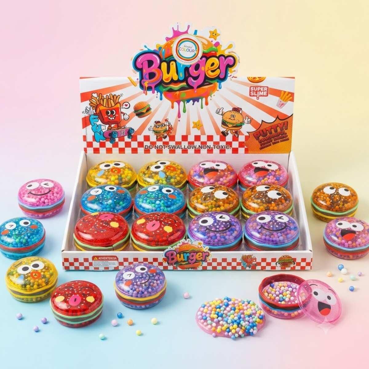 Slime emoji/Hamburguesa c/glitter y crunchy