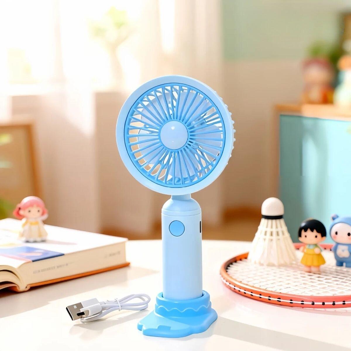 Ventilador mini  color pastel 3 velocidades + cable USB + base