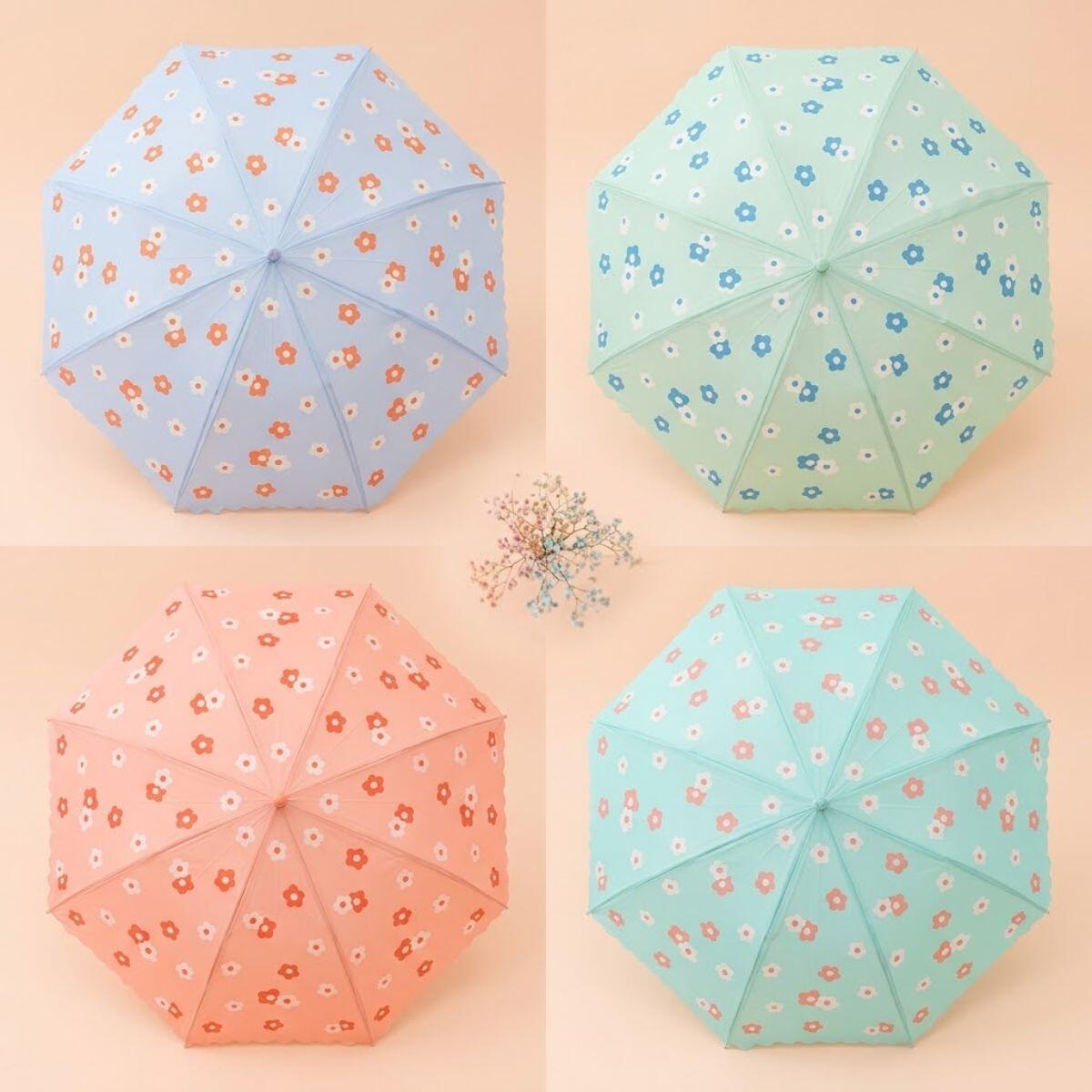 Paraguas color pastel Flores c/ bordes ondulados - 60 cm
