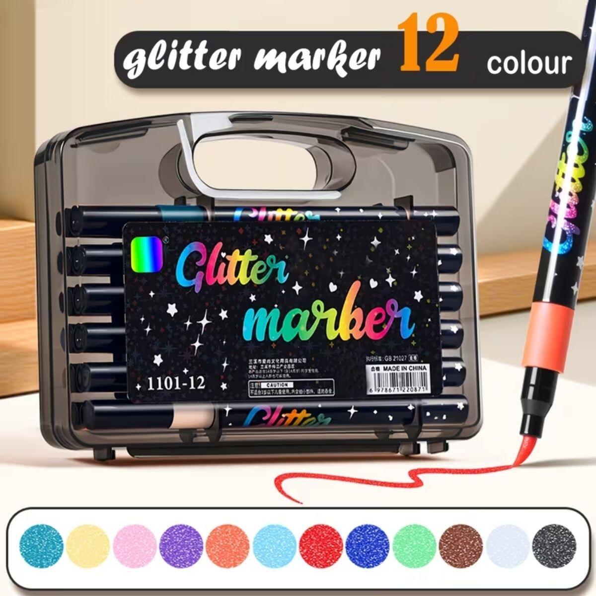 Marcador c/glitter punta pincel x 12 unidades
