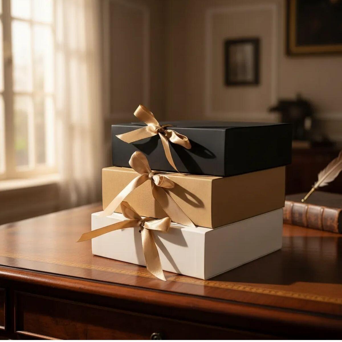 Caja de regalo papel chata c/moño 16,5x6,5x5cm