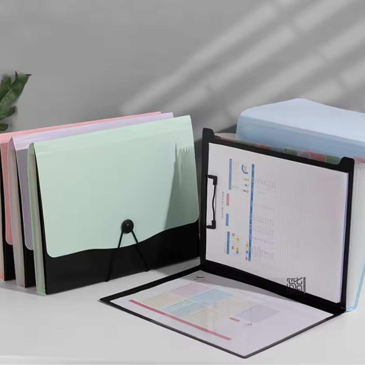 Carpeta FC archivo horizontal color pastel c/ clip, solapa y cordón elástico   -13 divisiones
