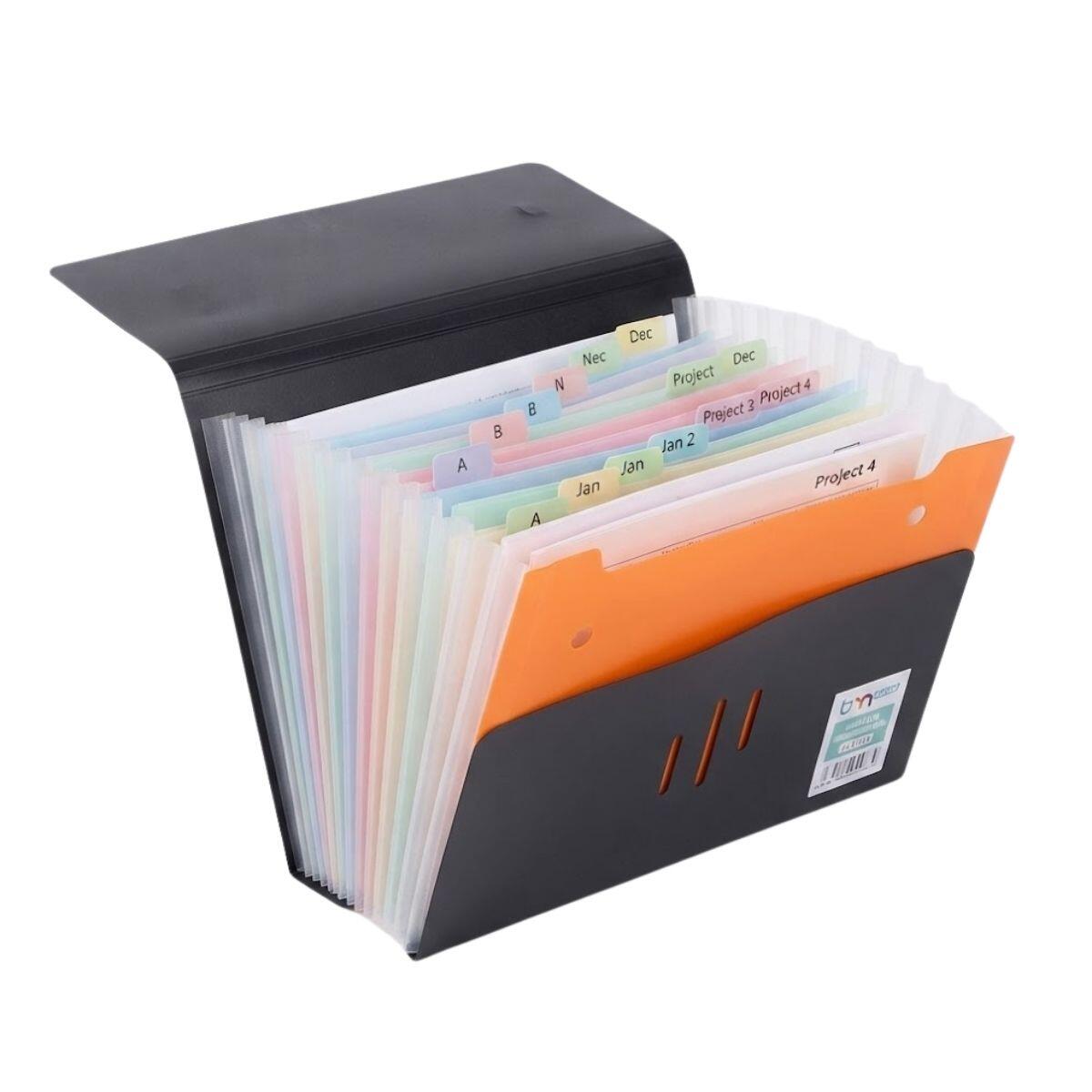 Carpeta Organizadora Acordeon A4 c/ solapa negro y colores - 12 divisiones