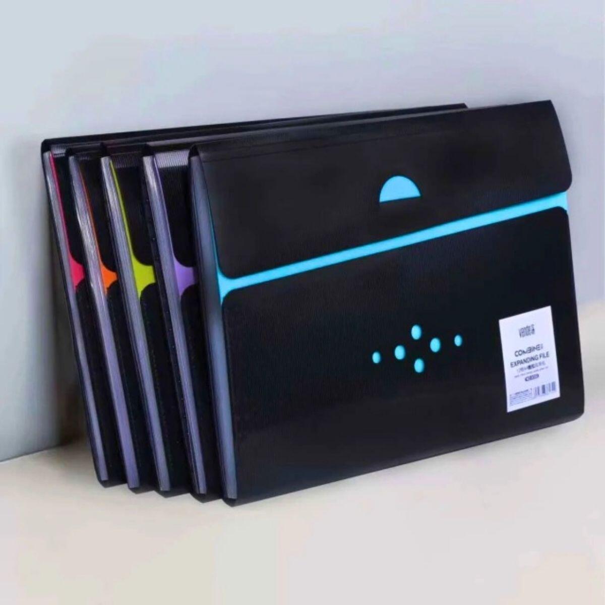 Carpeta Organizadora Acordeon A4 c/ solapa negro y colores - 12 divisiones