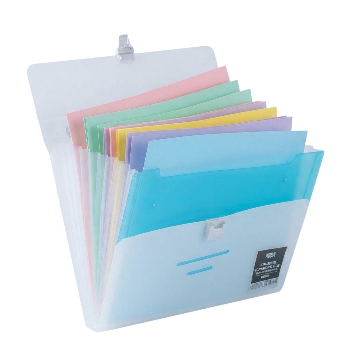 Carpeta Maletin expandible blanco y colores c/manija  - 12 divisiones