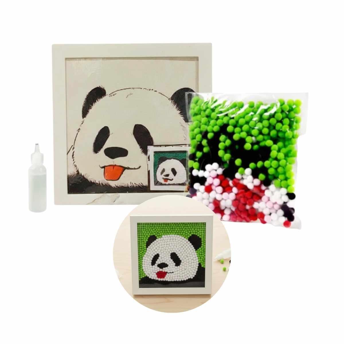 Pintura de pompones Panda/Unicornio c/bastidor 17x17 cm