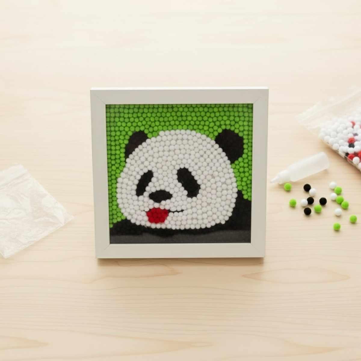 Pintura de pompones Panda/Unicornio c/bastidor 17x17 cm