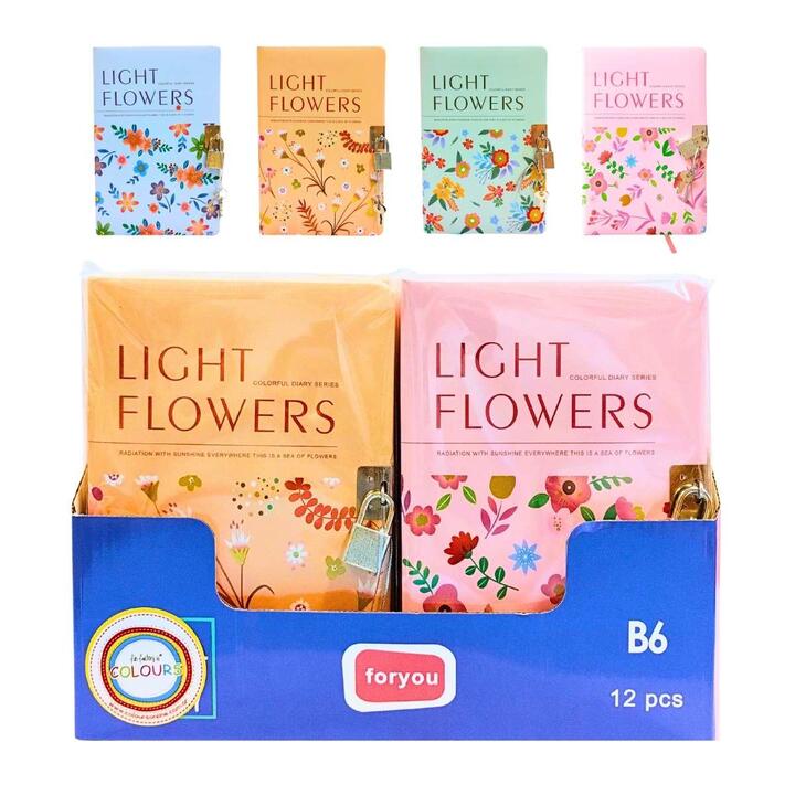 Diario B6 Ligth Flowers c/candado - 80 hojas rayadas