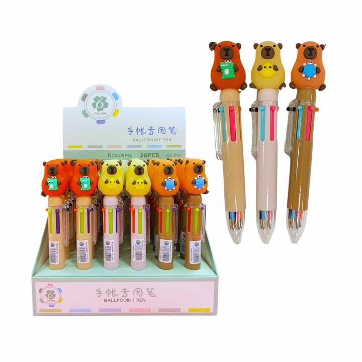 Boligrafo multi x 6 Capybara c/animalitos