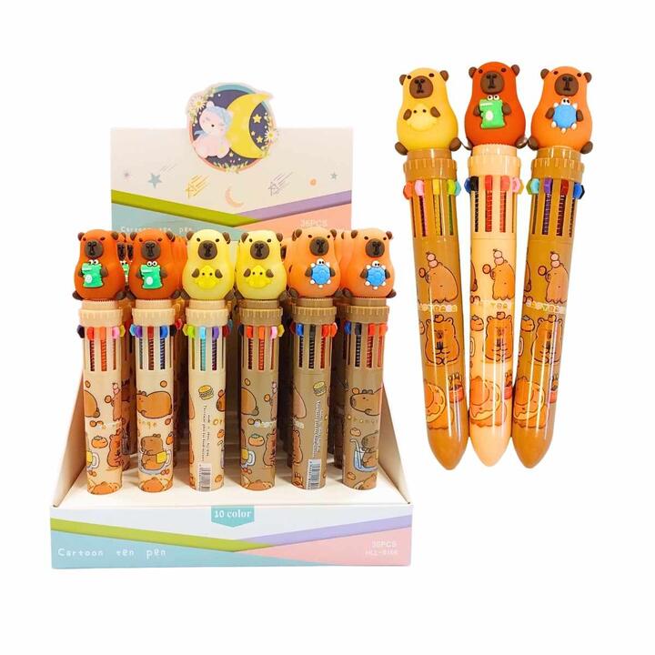 Boligrafo multi x 10 Capybara c/animalito cuerpo estampado