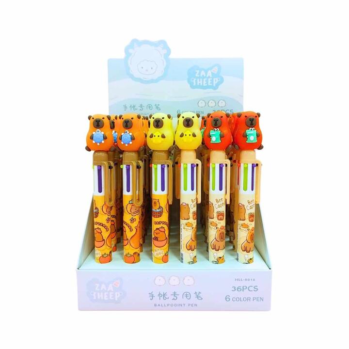 Boligrafo multi x 6 Capybara c/animalitos cuerpo estampado