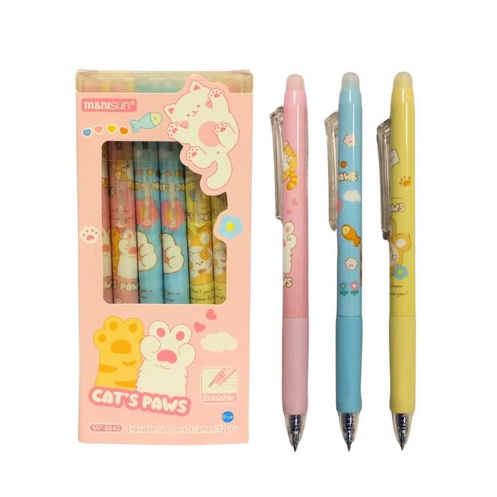 Boligrafo borrable huella de gato retractil
